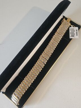 Vintage 1" Wide Kiran 18k Yellow Gold 2ctw Diamond Bracelet 8" New